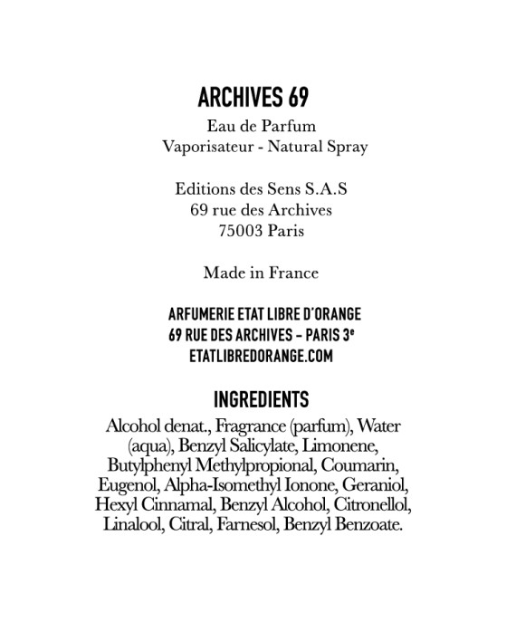 A69 – Ingredient list