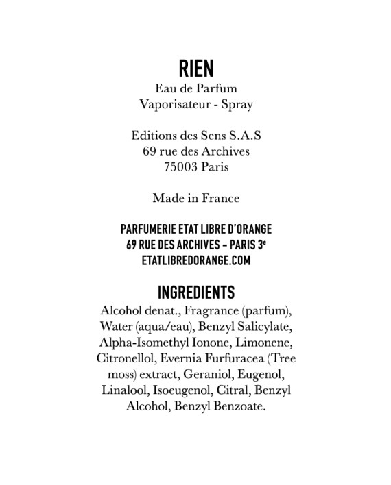 RIE – Ingredient list