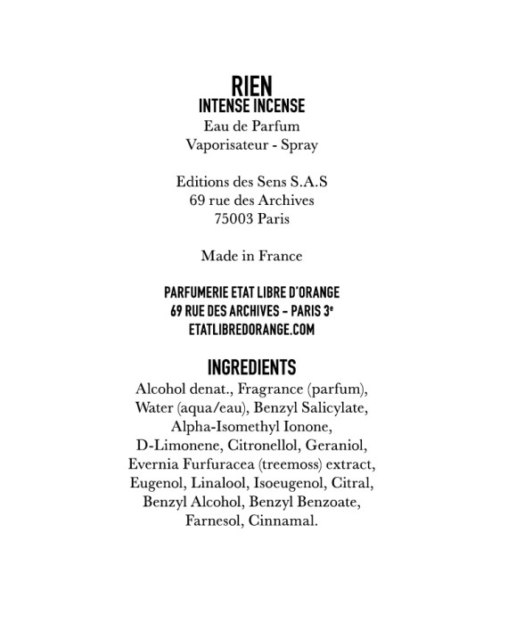 RIEINT – Ingredient list