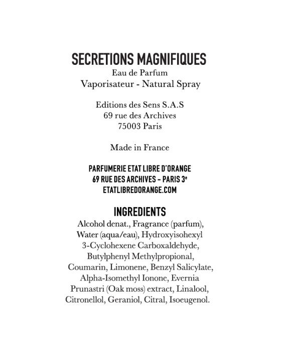 SEM – Ingredient list